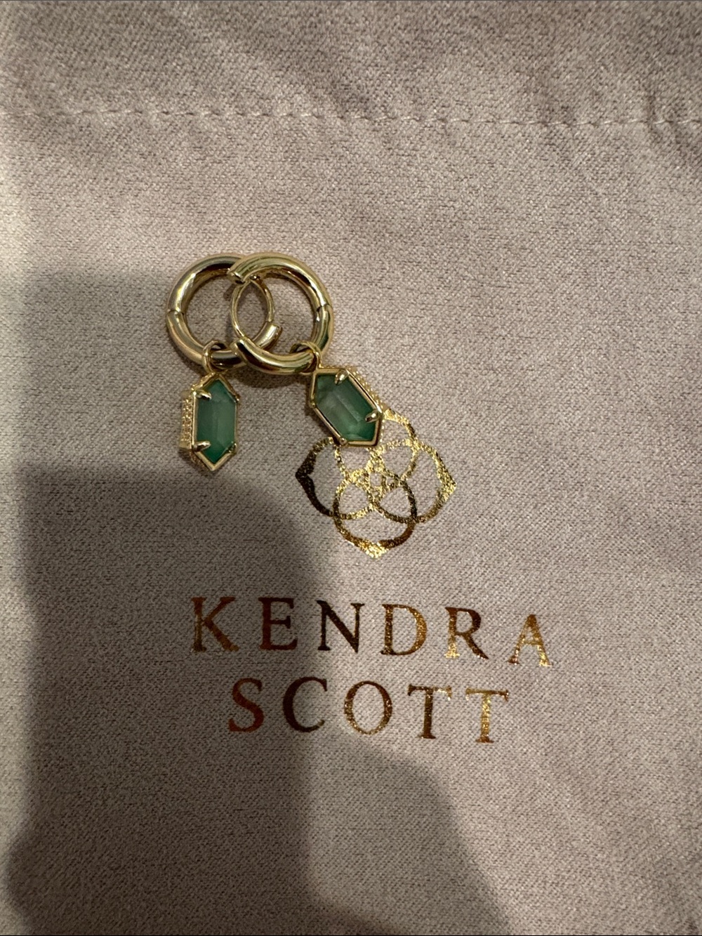Kendra Scott Gold Keyring with Green Hex Stone Charms